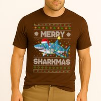 Merry Sharkmas Shark Santa Ugly Christmas Lights Xmas Cooling Performance Crew T-Shirt