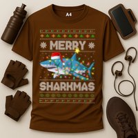 Merry Sharkmas Shark Santa Ugly Christmas Lights Xmas Cooling Performance Crew T-Shirt
