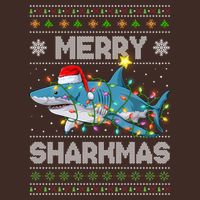 Merry Sharkmas Shark Santa Ugly Christmas Lights Xmas Cooling Performance Crew T-Shirt