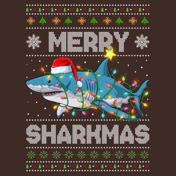 Merry Sharkmas Shark Santa Ugly Christmas Lights Xmas Cooling Performance Crew T-Shirt