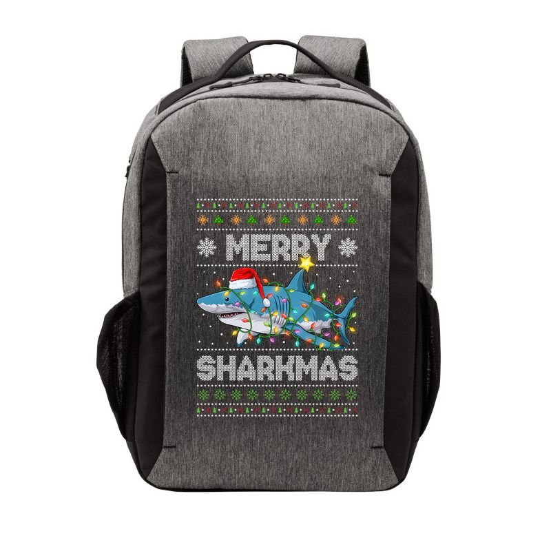 Merry Sharkmas Shark Santa Ugly Christmas Lights Xmas Vector Backpack