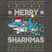 Merry Sharkmas Shark Santa Ugly Christmas Lights Xmas Vector Backpack