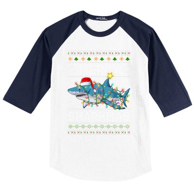 Merry Sharkmas Shark Santa Ugly Christmas Lights Xmas Baseball Sleeve Shirt