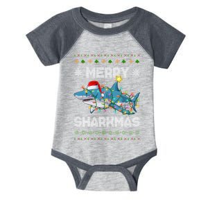 Merry Sharkmas Shark Santa Ugly Christmas Lights Xmas Infant Baby Jersey Bodysuit