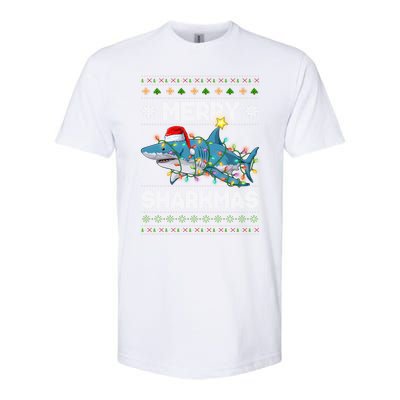 Merry Sharkmas Shark Santa Ugly Christmas Lights Xmas Softstyle® CVC T-Shirt