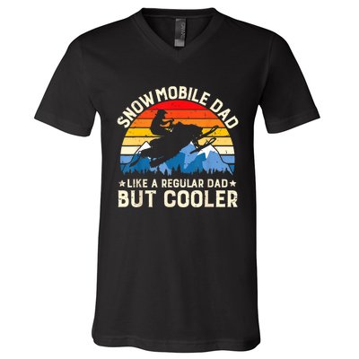 Mens Snowmobiling Snowmobile Dad Like A Regular But Cooler Riding V-Neck T-Shirt