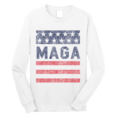 Maga Stars & Stripes Retro Vintage Distressed Graphic Long Sleeve Shirt