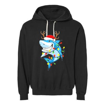 Merry Sharkmas Shark With Santa Hat Christmas Lights Xmas Garment-Dyed Fleece Hoodie