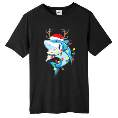 Merry Sharkmas Shark With Santa Hat Christmas Lights Xmas Tall Fusion ChromaSoft Performance T-Shirt