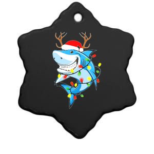 Merry Sharkmas Shark With Santa Hat Christmas Lights Xmas Ceramic Star Ornament