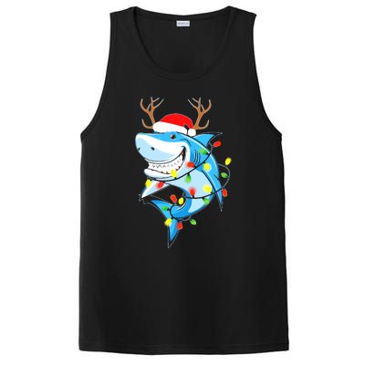 Merry Sharkmas Shark With Santa Hat Christmas Lights Xmas PosiCharge Competitor Tank