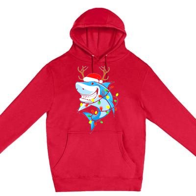 Merry Sharkmas Shark With Santa Hat Christmas Lights Xmas Premium Pullover Hoodie