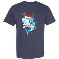 Merry Sharkmas Shark With Santa Hat Christmas Lights Xmas Garment-Dyed Heavyweight T-Shirt