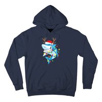 Merry Sharkmas Shark With Santa Hat Christmas Lights Xmas Hoodie