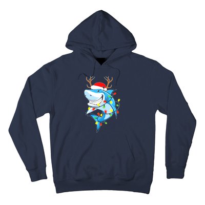 Merry Sharkmas Shark With Santa Hat Christmas Lights Xmas Hoodie