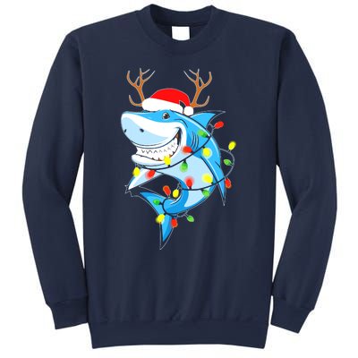 Merry Sharkmas Shark With Santa Hat Christmas Lights Xmas Sweatshirt