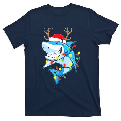 Merry Sharkmas Shark With Santa Hat Christmas Lights Xmas T-Shirt