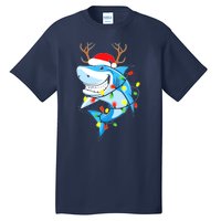 Merry Sharkmas Shark With Santa Hat Christmas Lights Xmas Tall T-Shirt