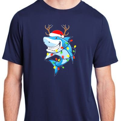 Merry Sharkmas Shark With Santa Hat Christmas Lights Xmas Adult ChromaSoft Performance T-Shirt