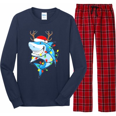 Merry Sharkmas Shark With Santa Hat Christmas Lights Xmas Long Sleeve Pajama Set