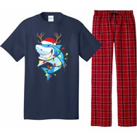 Merry Sharkmas Shark With Santa Hat Christmas Lights Xmas Pajama Set