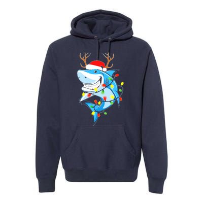 Merry Sharkmas Shark With Santa Hat Christmas Lights Xmas Premium Hoodie