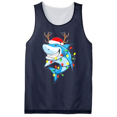 Merry Sharkmas Shark With Santa Hat Christmas Lights Xmas Mesh Reversible Basketball Jersey Tank