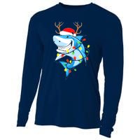 Merry Sharkmas Shark With Santa Hat Christmas Lights Xmas Cooling Performance Long Sleeve Crew