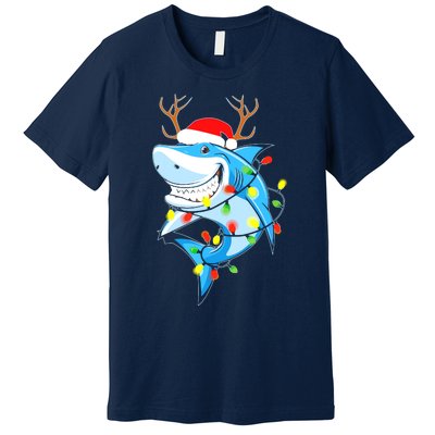 Merry Sharkmas Shark With Santa Hat Christmas Lights Xmas Premium T-Shirt