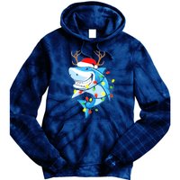 Merry Sharkmas Shark With Santa Hat Christmas Lights Xmas Tie Dye Hoodie