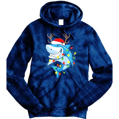 Merry Sharkmas Shark With Santa Hat Christmas Lights Xmas Tie Dye Hoodie