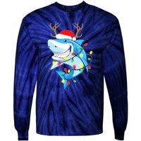 Merry Sharkmas Shark With Santa Hat Christmas Lights Xmas Tie-Dye Long Sleeve Shirt