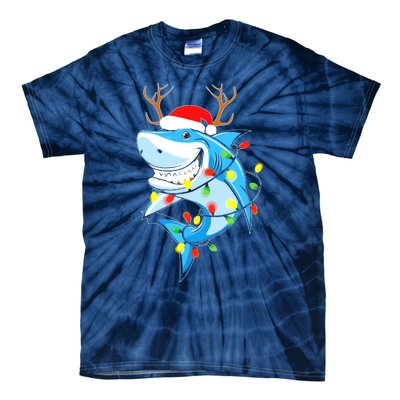 Merry Sharkmas Shark With Santa Hat Christmas Lights Xmas Tie-Dye T-Shirt