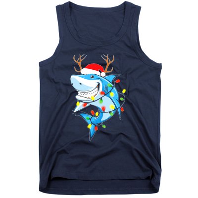 Merry Sharkmas Shark With Santa Hat Christmas Lights Xmas Tank Top