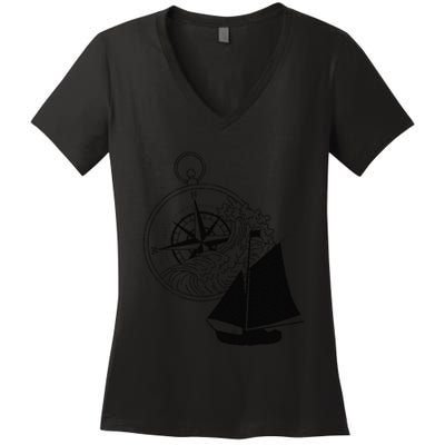 Maritime Sailing Ship Sailing Ships Ships Compass Ship Ahoy Women's V-Neck T-Shirt
