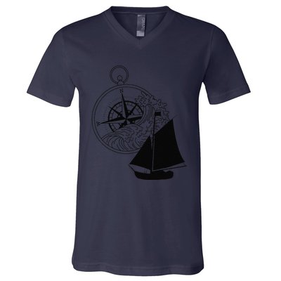 Maritime Sailing Ship Sailing Ships Ships Compass Ship Ahoy V-Neck T-Shirt