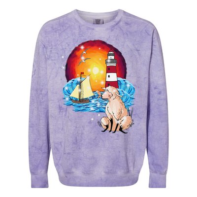 Maritime Shee.P Sailor Coast Lighthouse Sailing Ship Colorblast Crewneck Sweatshirt