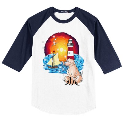 Maritime Shee.P Sailor Coast Lighthouse Sailing Ship Baseball Sleeve Shirt