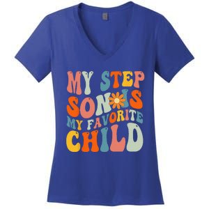 My Step Son Is My Favorite Child Funny Step Dad Fathers Day Women's V-Neck T-Shirt