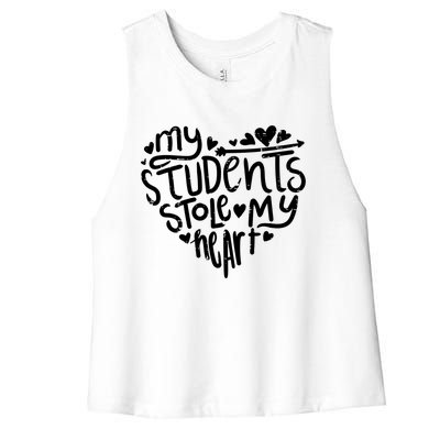 My Students Stole My Heart Cute Teacher Valentines Day Gift Women's Racerback Cropped Tank