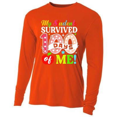 My Students Survived 100 Days Of Me Funny Gift Teachers Students Gift Cooling Performance Long Sleeve Crew