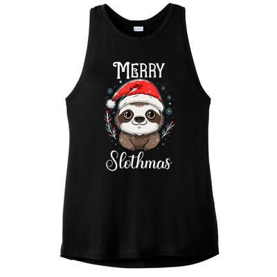 Merry Slothmas Sloth Christmas Tank Top Ladies PosiCharge Tri-Blend Wicking Tank