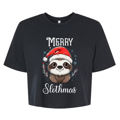 Merry Slothmas Sloth Christmas Tank Top Bella+Canvas Jersey Crop Tee