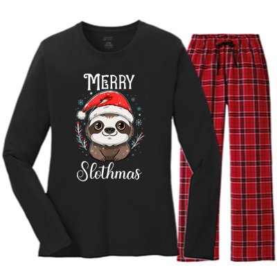 Merry Slothmas Sloth Christmas Tank Top Women's Long Sleeve Flannel Pajama Set 