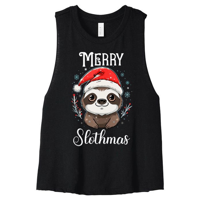 Merry Slothmas Sloth Christmas Tank Top Women's Racerback Cropped Tank