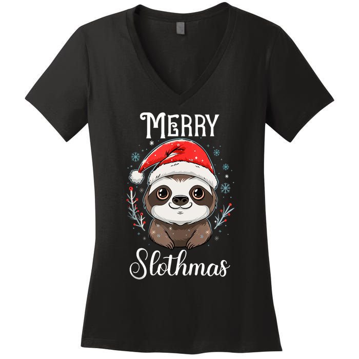 Merry Slothmas Sloth Christmas Tank Top Women's V-Neck T-Shirt