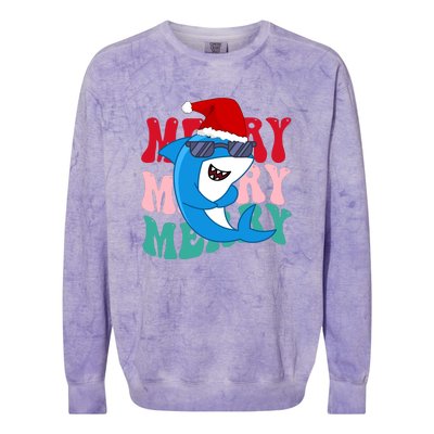 Merry Sharkmas Shark Santa Funny Christmas Colorblast Crewneck Sweatshirt