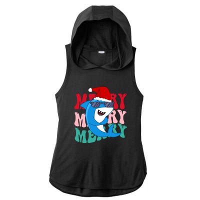 Merry Sharkmas Shark Santa Funny Christmas Ladies PosiCharge Tri-Blend Wicking Draft Hoodie Tank