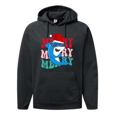 Merry Sharkmas Shark Santa Funny Christmas Performance Fleece Hoodie