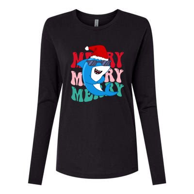 Merry Sharkmas Shark Santa Funny Christmas Womens Cotton Relaxed Long Sleeve T-Shirt